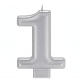 Metallic Silver Candle - Number 1 - The Party Room