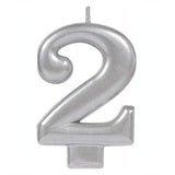 Metallic Silver Candle - Number 2 - The Party Room