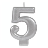 Metallic Silver Candle - Number 5 - The Party Room
