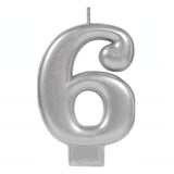 Metallic Silver Candle - Number 6 - The Party Room