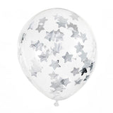 Silver Star Confetti Balloons (6 Pack) - The Party Room