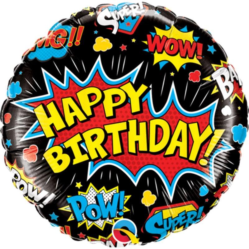 Superhero Birthday Black Foil Balloon - The Party Room