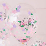 Floral Confetti Happy Birthday Balloons 5pk - The Party Room