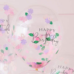 Floral Confetti Happy Birthday Balloons 5pk - The Party Room