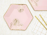 Pink & Gold Leaf Hexagonal Plates 6pk - The Party Room