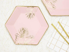 Pink & Gold Leaf Hexagonal Plates 6pk - The Party Room