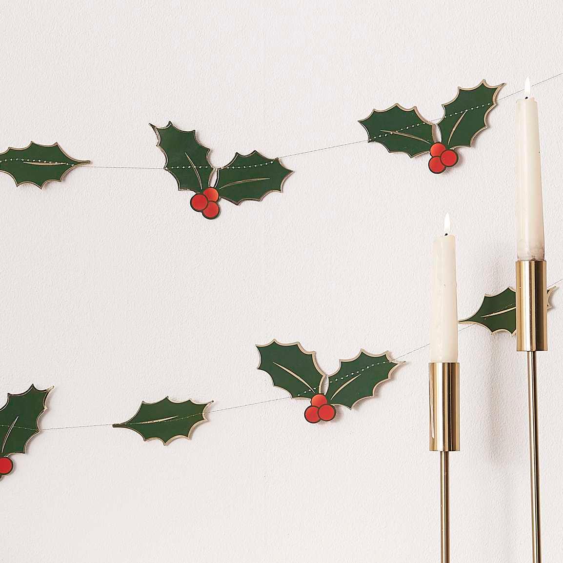 Holly Leaves Christmas Garland Decoration - The Party Room