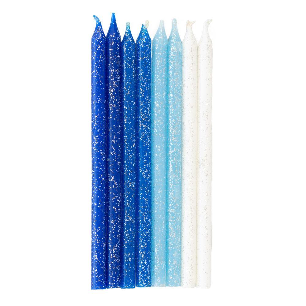 Tall Blue Glitter Candles - The Party Room