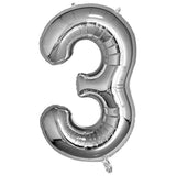 Silver Giant Foil Number Balloon - 3