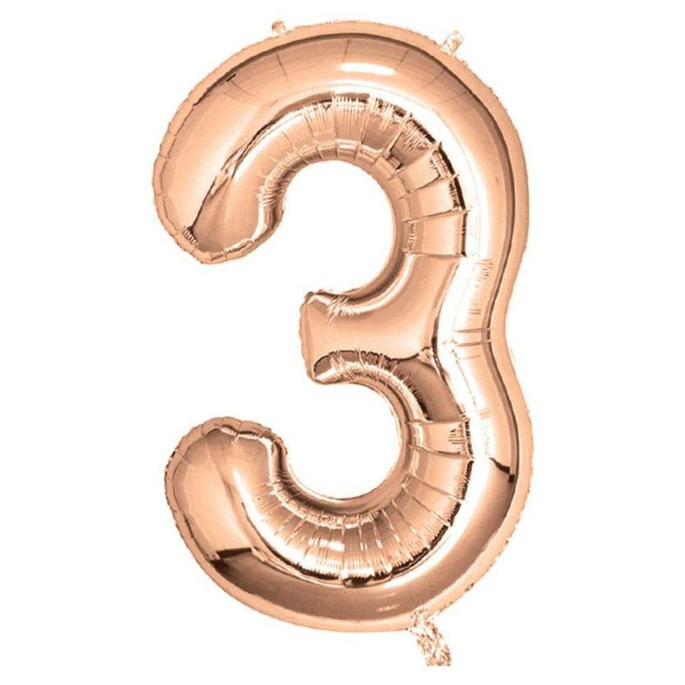 Rose Gold Giant Foil Number Balloon - 3 - The Party Room