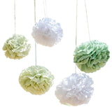 Sage & White Pom Pom Hanging Decorations 5pk - The Party Room