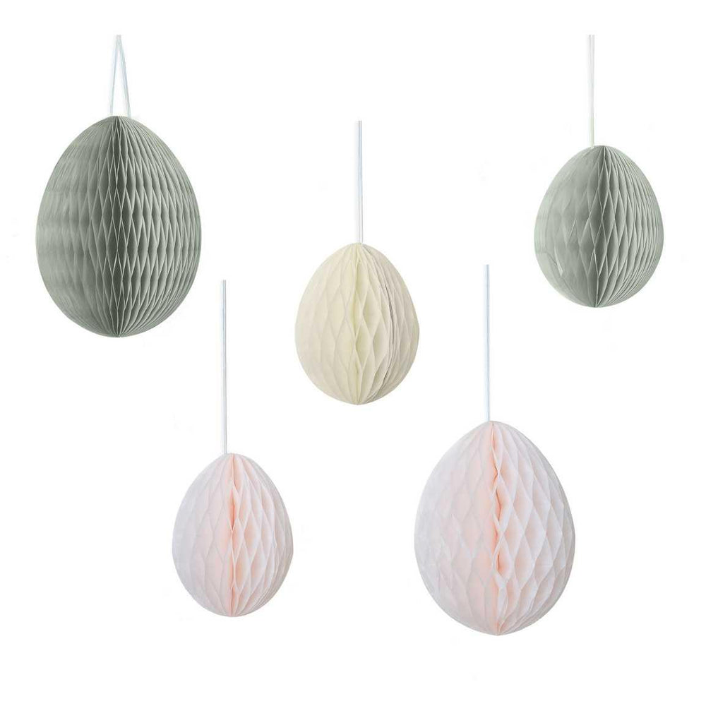 Pastel Honeycomb Hanging Easter Egg Decorations 5pk - The Party Room