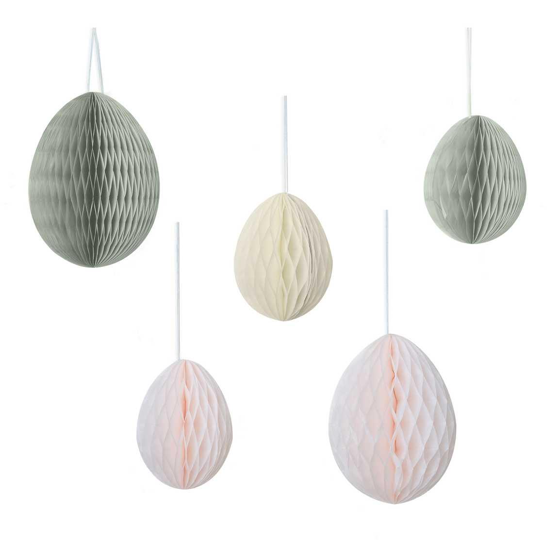 Pastel Honeycomb Hanging Easter Egg Decorations 5pk - The Party Room