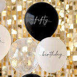 Black, Nude, Cream & Champagne Gold 50th Birthday Balloons 5pk - The Party Room