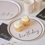 Nude & Black Happy Birthday Plates 8pk - The Party Room