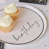 Nude & Black Happy Birthday Plates 8pk - The Party Room