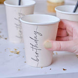 Nude & Black Happy Birthday Cups 8pk - The Party Room