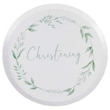 White & Green Christening Plates 8pk - The Party Room