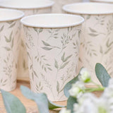 White & Green Botanical Cups 8pk - The Party Room