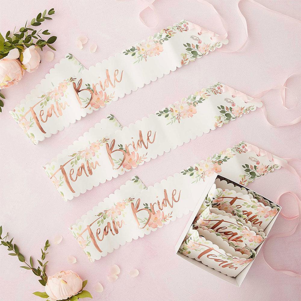 Floral Team Bride Hen Party Sashes 6pk - The Party Room