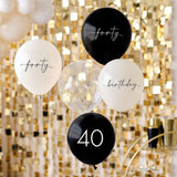 Black, Nude, Cream & Champagne Gold 40th Birthday Balloons 5pk - The Party Room