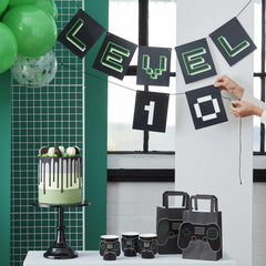 Customisable Age Black and Green Level Up Bunting - The Party Room