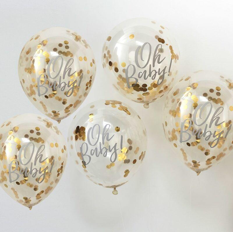 Gold Confetti Oh Baby Shower Balloons - The Party Room