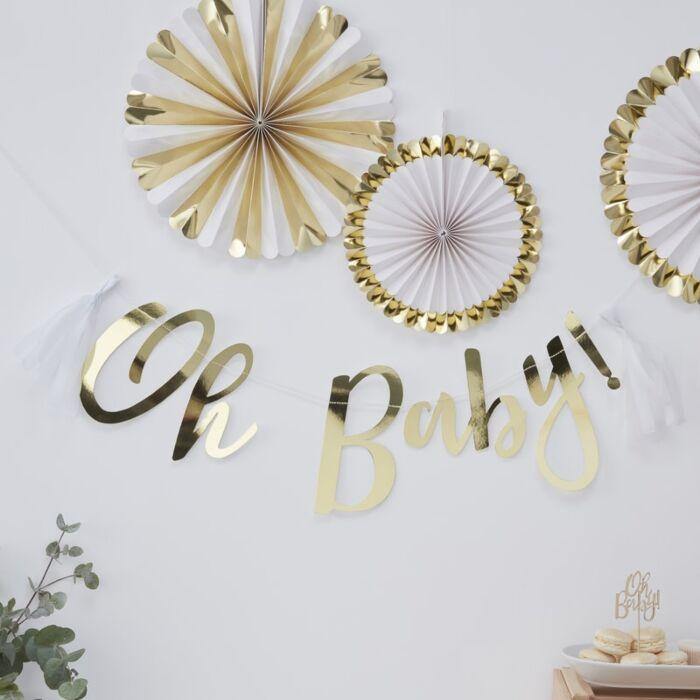 Gold Oh Baby! Baby Shower Bunting - The Party Room