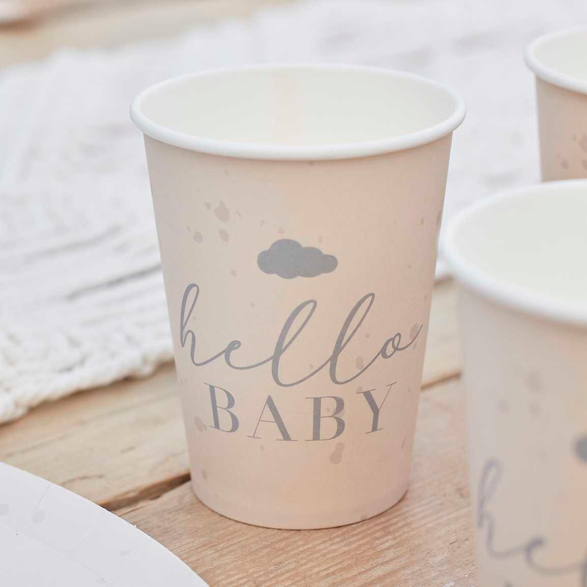 Hello Baby Neutral Baby Shower Cups 8pk - The Party Room