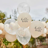 Hello Baby Taupe & Cloud Confetti Baby Shower Balloons 5pk