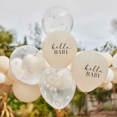 Hello Baby Taupe & Cloud Confetti Baby Shower Balloons 5pk - The Party Room