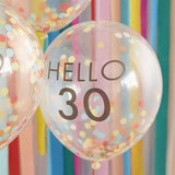 Hello 30 Rainbow Confetti 30th Birthday Balloons 5pk - The Party Room