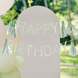 Sage Green Happy Birthday Bunting Decoration with Tassels - The Party Room