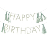 Sage Green Happy Birthday Bunting Decoration with Tassels - The Party Room