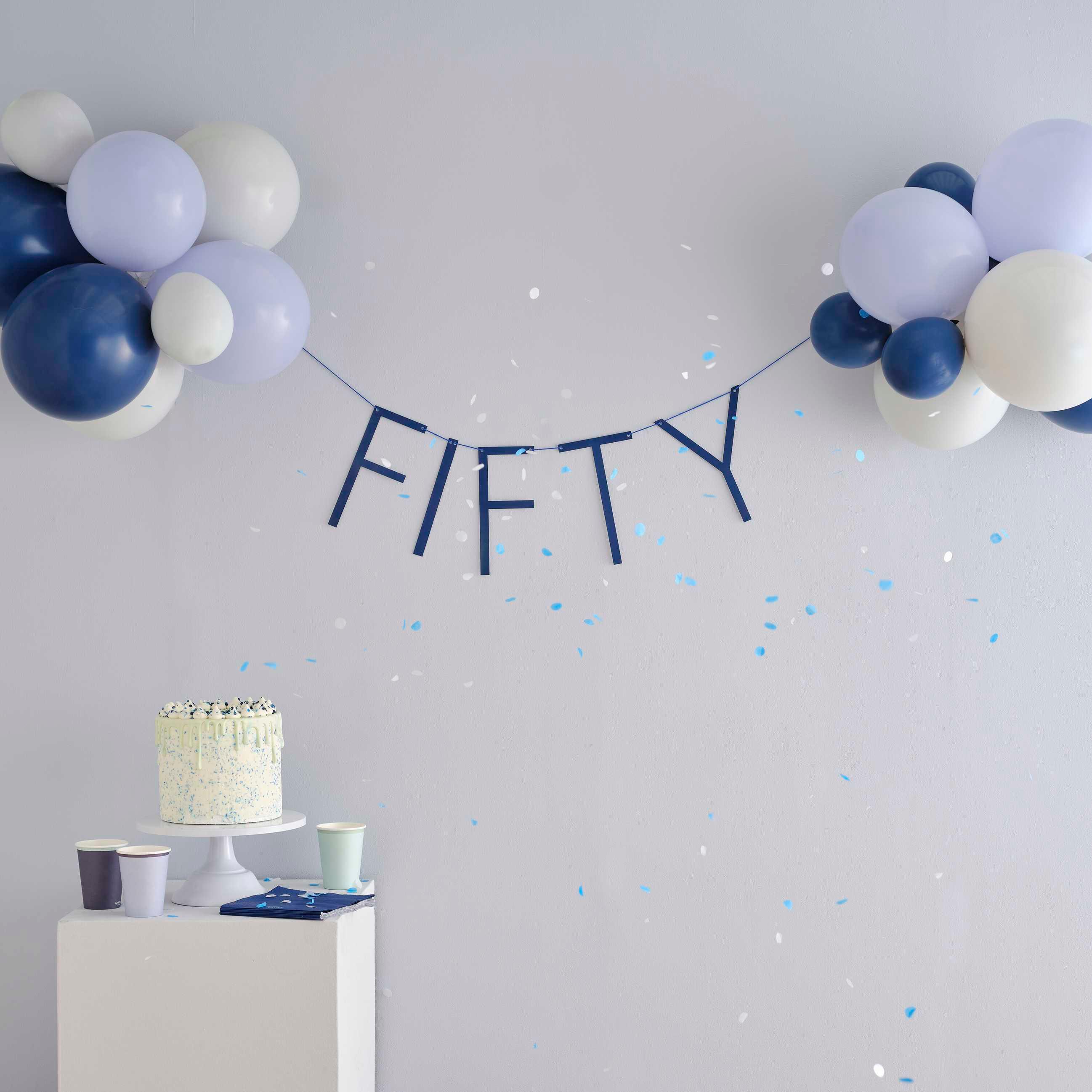 Navy 50th Birthday Milestone Balloon Bunting - The Party Room