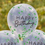 Happy Birthday Leaf Confetti Balloons 5pk - The Party Room