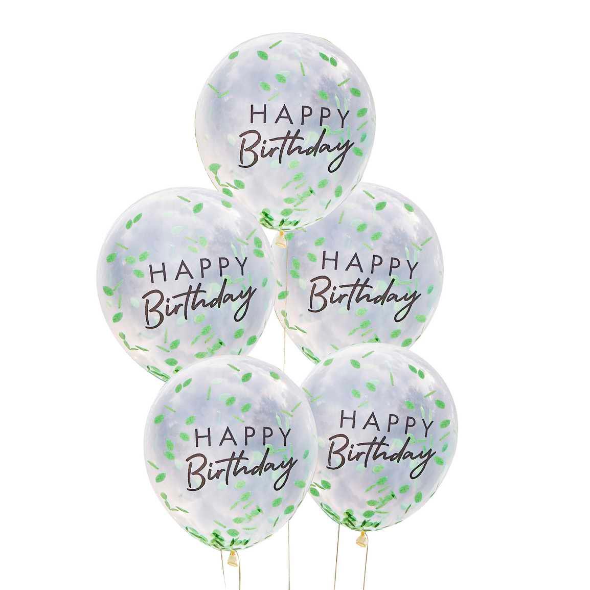 Happy Birthday Leaf Confetti Balloons 5pk - The Party Room