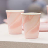 Pink Marble Print Cups 8pk - The Party Room