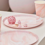 Pink Marble Print Plates 8pk - The Party Room