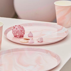 Pink Marble Print Plates 8pk - The Party Room
