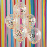 Hello 30 Rainbow Confetti 30th Birthday Balloons 5pk - The Party Room