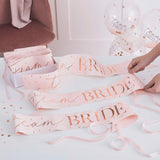 Pink and Rose Gold Team Bride Hen Party Sashes 6pk - The Party Room